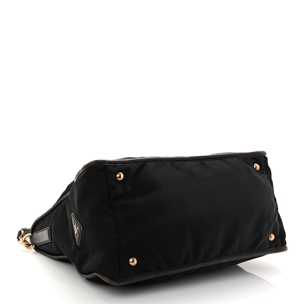 Tessuto Nylon Double Zip Logo Tote Black