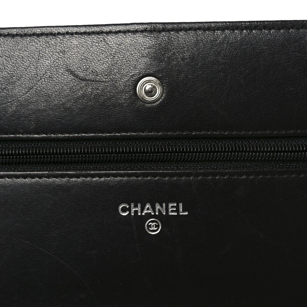 Lambskin Quilted Wallet On Chain WOC Black