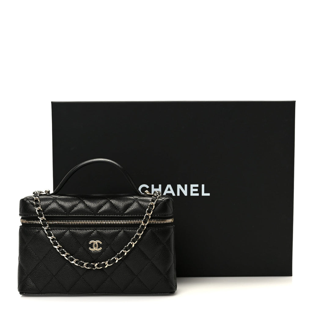 Caviar Quilted Top Handle Slim Vanity With Chain Black