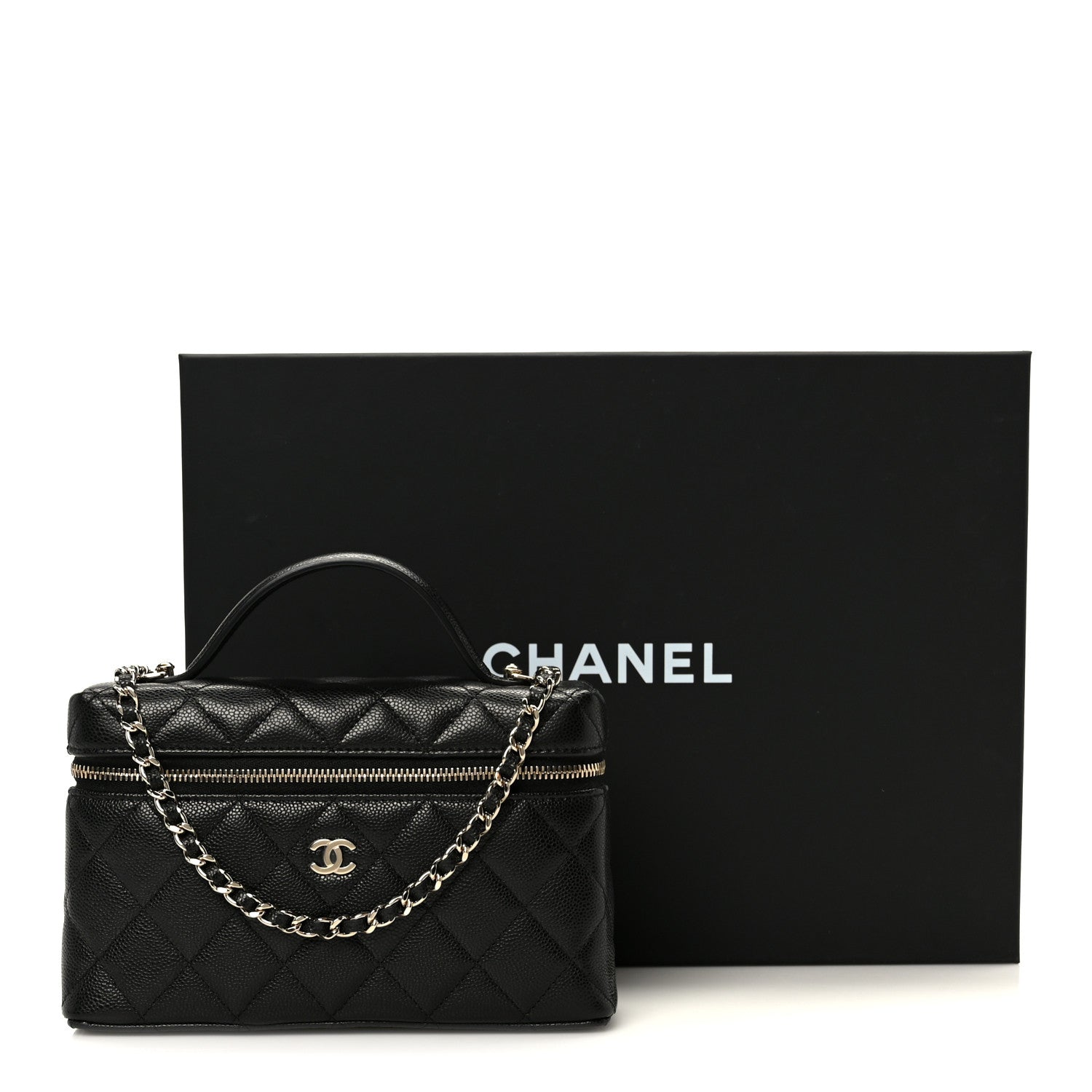 Caviar Quilted Top Handle Slim Vanity With Chain Black