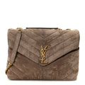 Suede Y Quilted Monogram Medium Loulou Chain Satchel Taupe