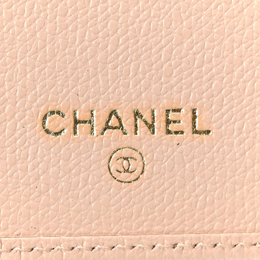 Grained Calfskin CC Button Yen Wallet Pink