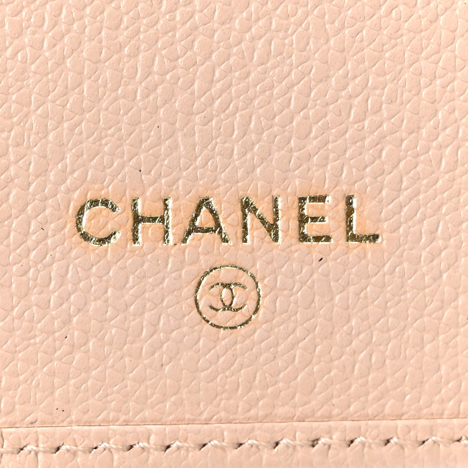 Grained Calfskin CC Button Yen Wallet Pink