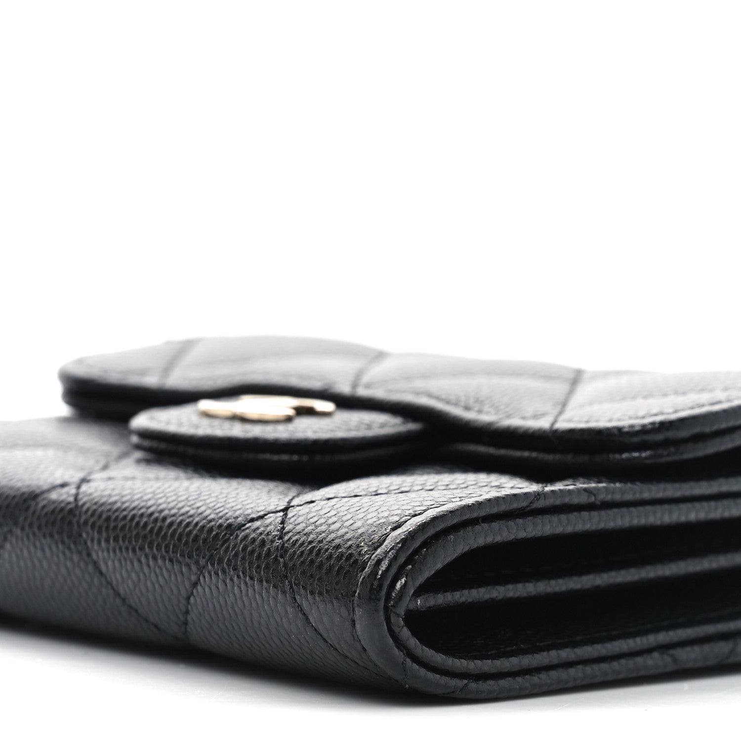 Caviar Quilted Flap  Holder On Chain Black