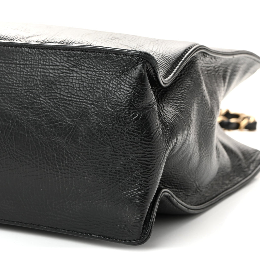 Shiny Aged Calfskin Shopping Bag Black