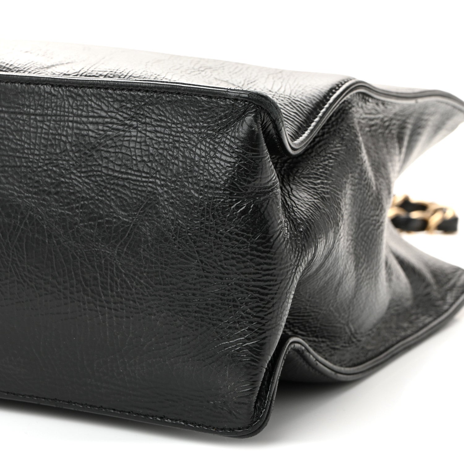 Shiny Aged Calfskin Shopping Bag Black