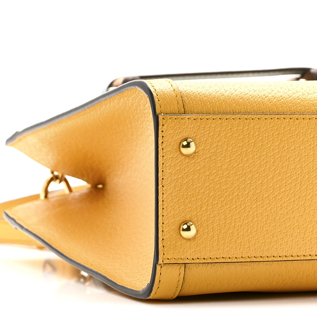 Textured Dollar Calfskin Web Small Diana Tote Bag Yellow Dusty Azure