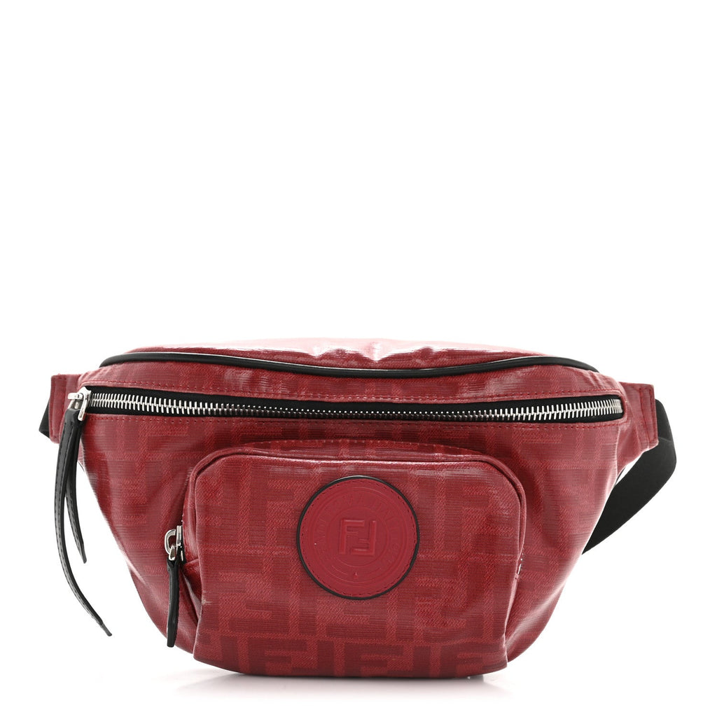 Glazed Fabric Vitello Century FF 1974 Stamp Patch Pocket Belt Bag Rosso