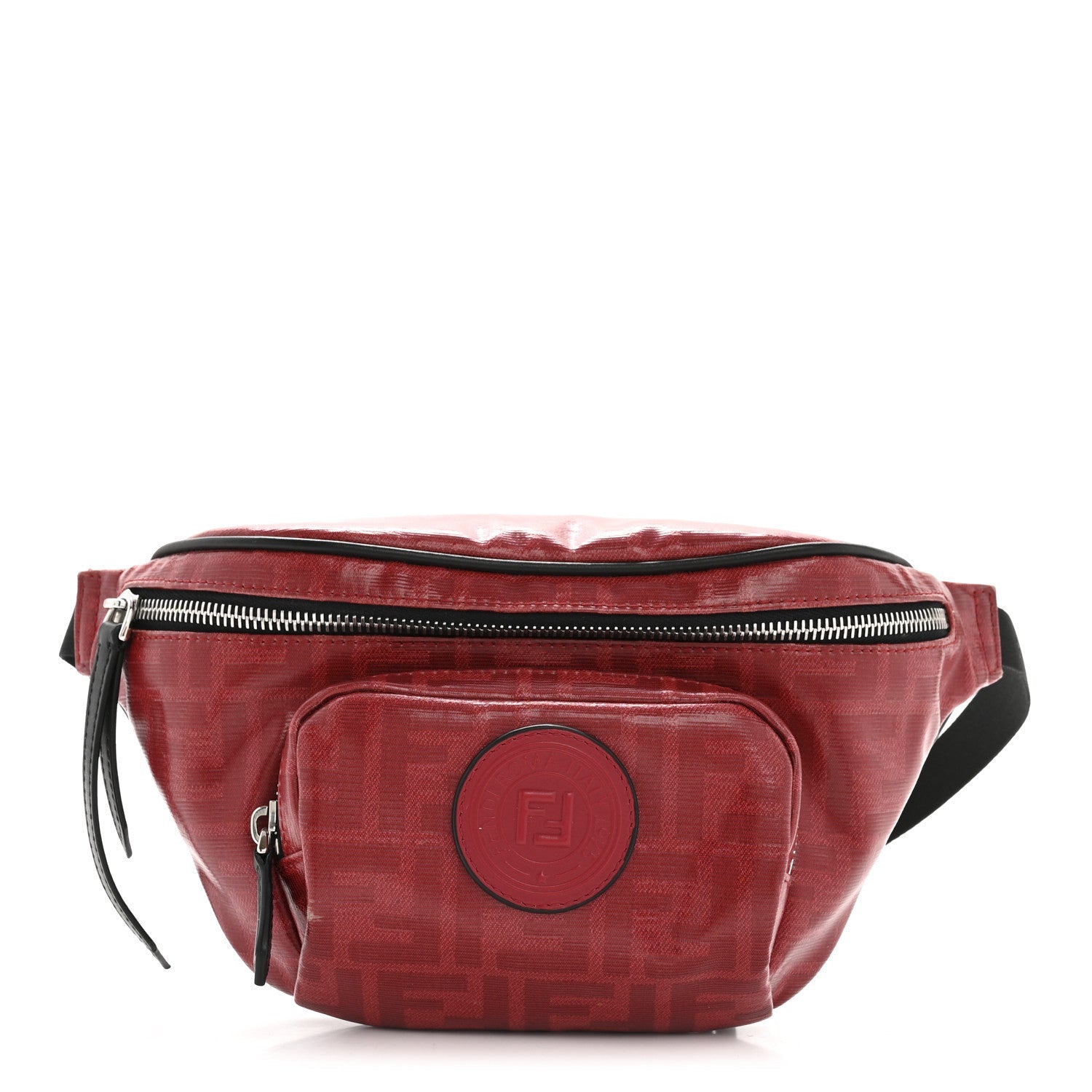 Glazed Fabric Vitello Century FF 1974 Stamp Patch Pocket Belt Bag Rosso