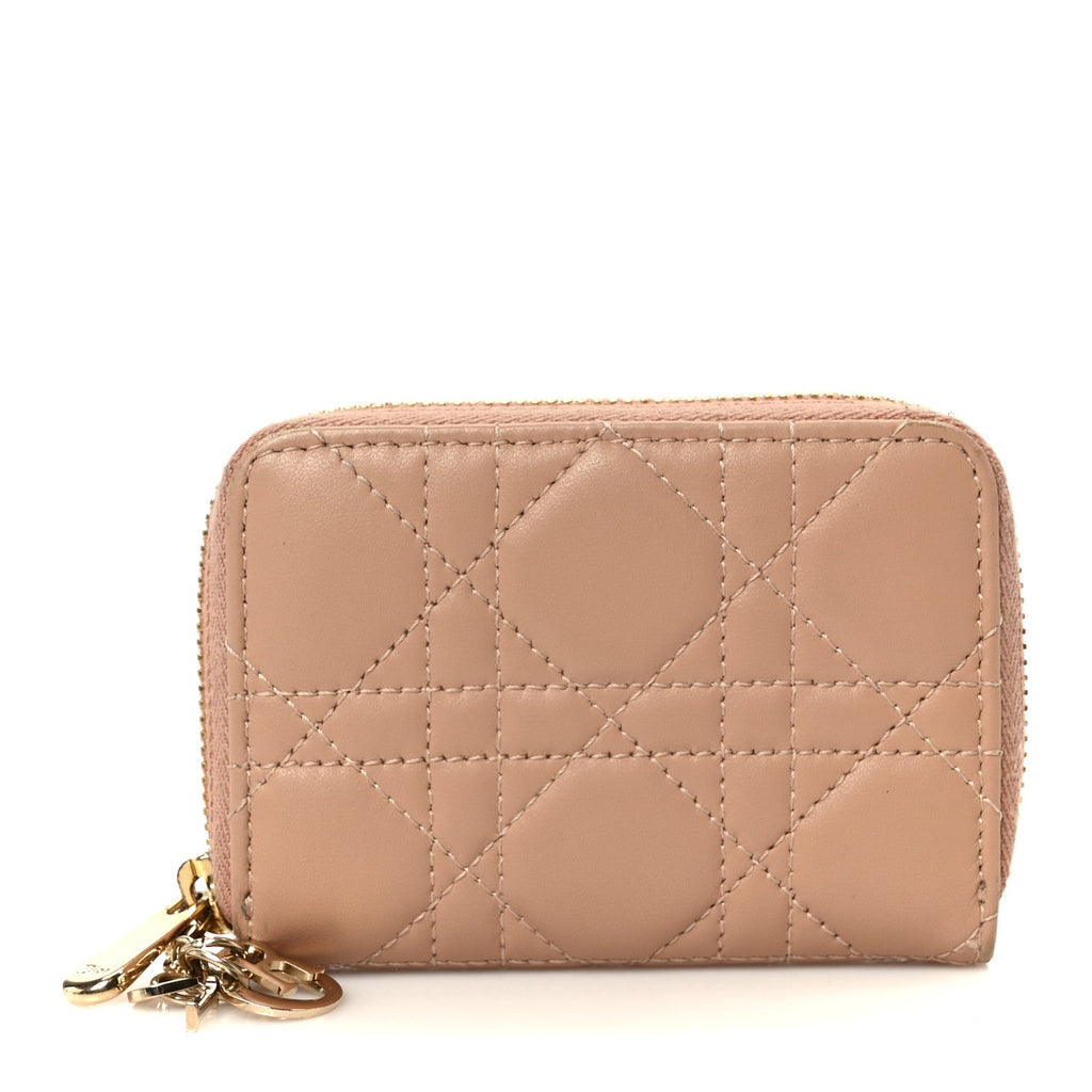 Lambskin Cannage Small Lady Dior Voyageur Coin Purse Rose Des Vents
