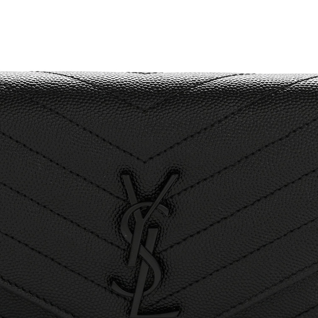 Grain De Poudre Matelasse Chevron Monogram Monochrome Envelope Chain Wallet Black