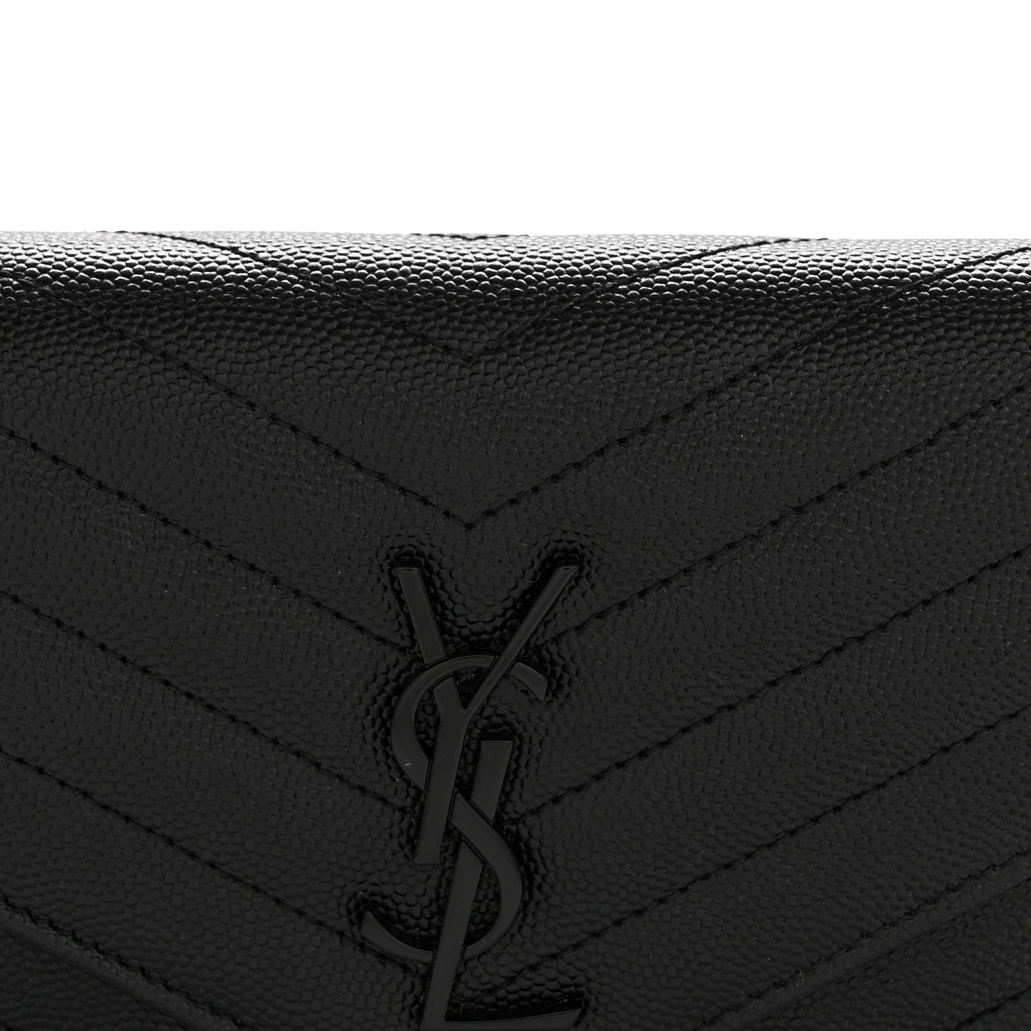 Grain De Poudre Matelasse Chevron Monogram Monochrome Envelope Chain Wallet Black