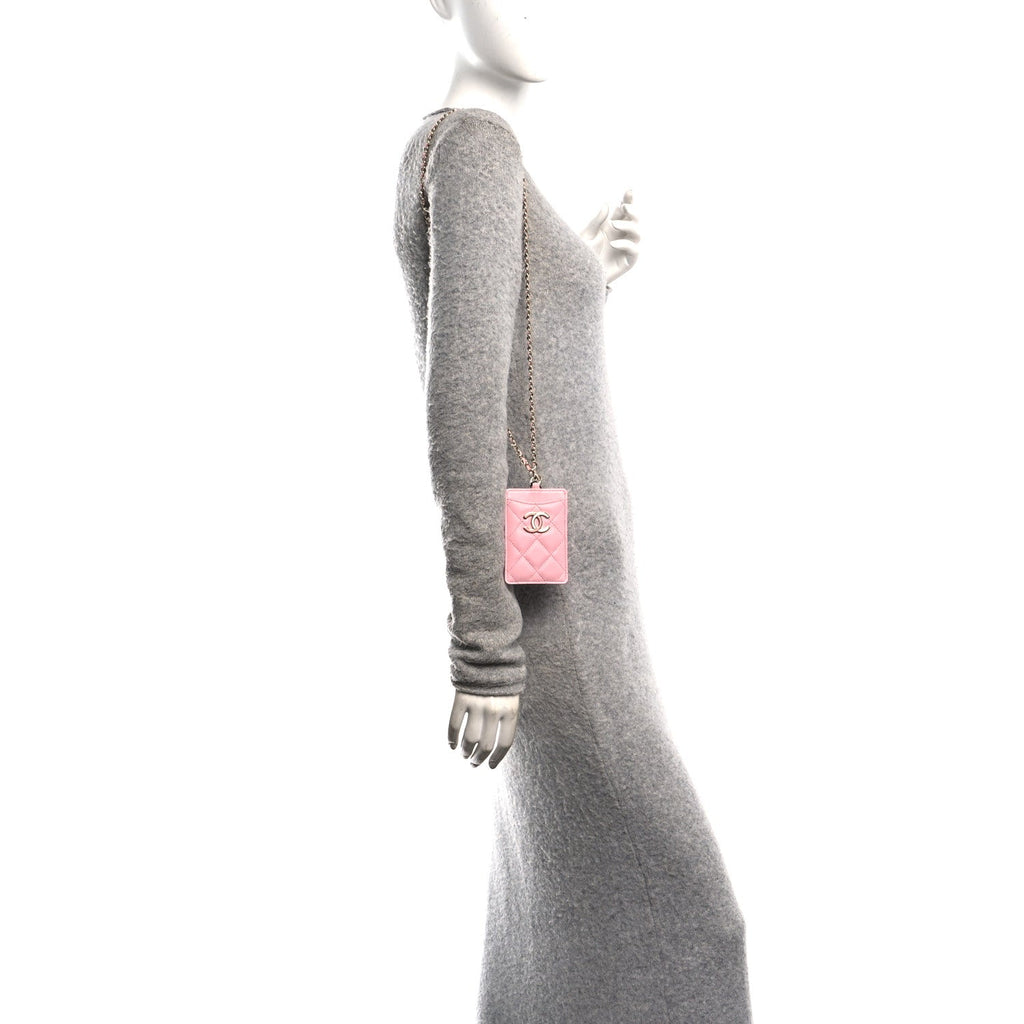 Lambskin Quilted Enamel Chanel  Holder On Chain Light Pink