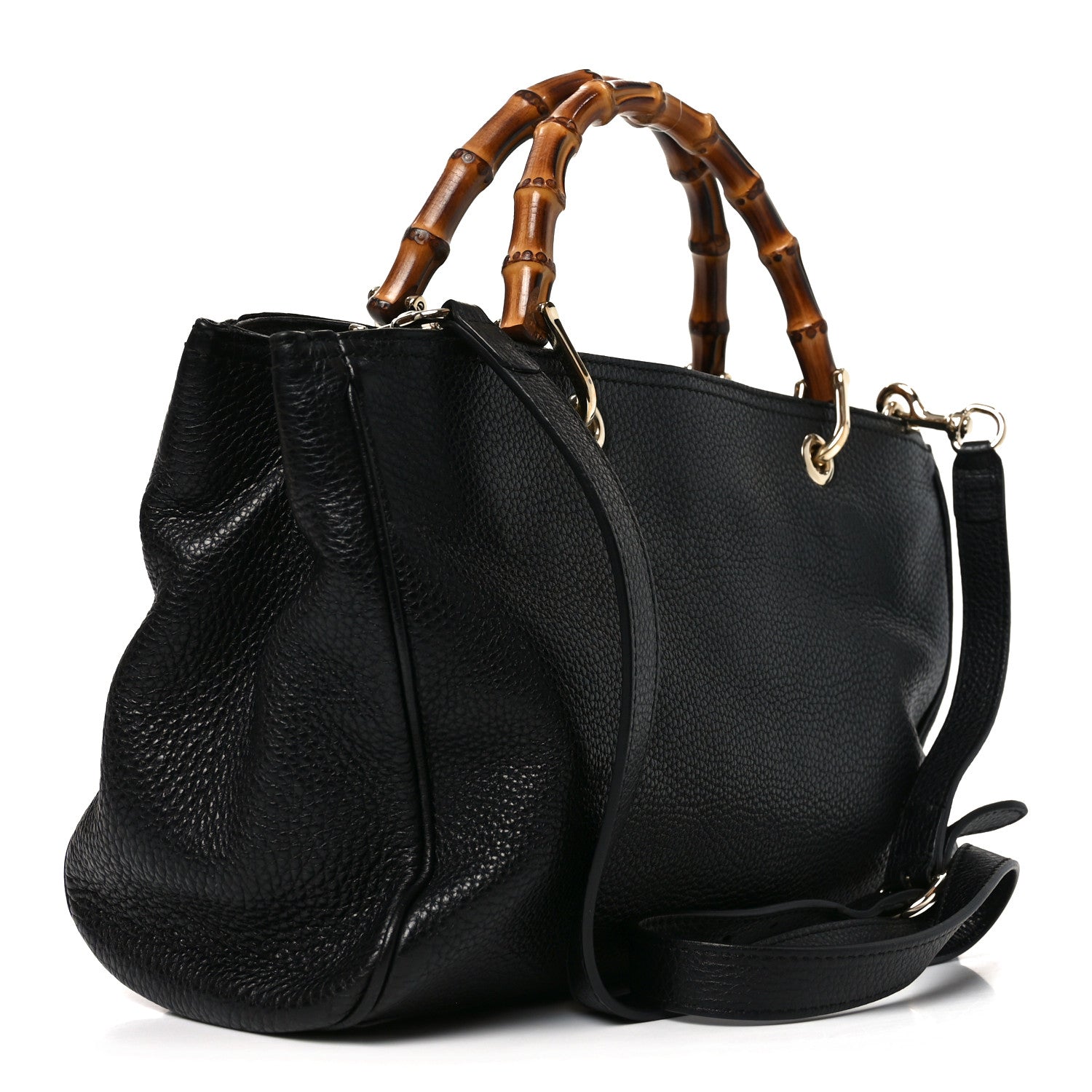 Pebbled Calfskin Medium Bamboo Shopper Tote Black