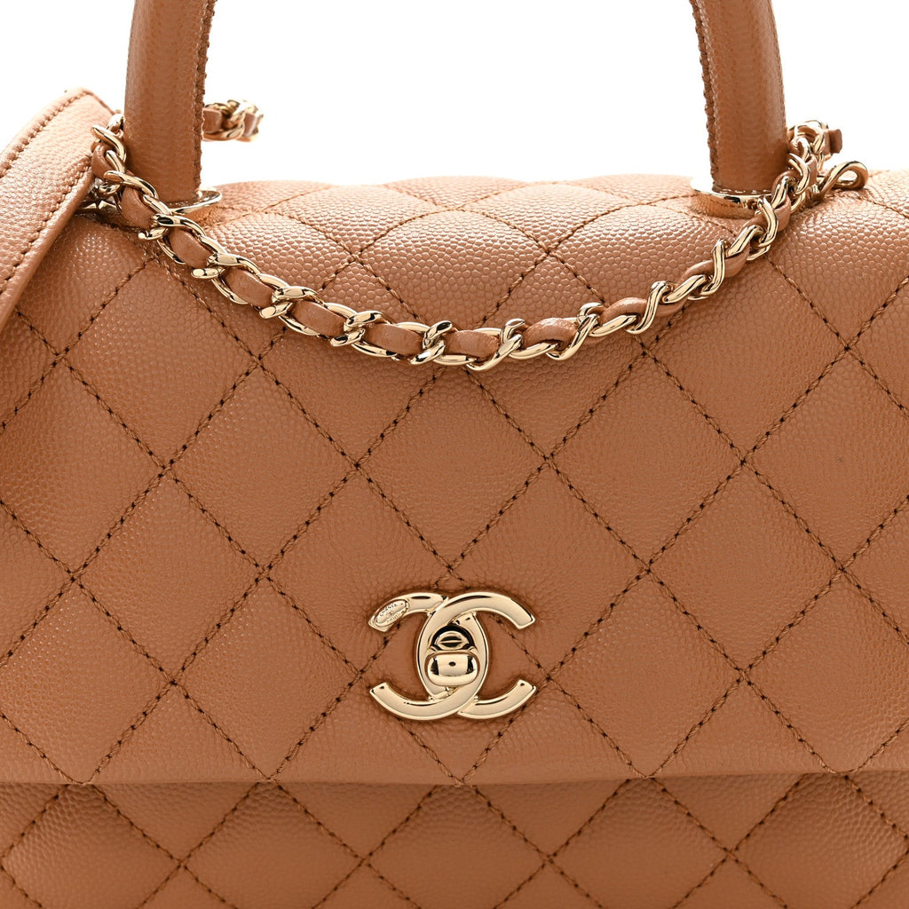 Caviar Quilted Mini Coco Handle Flap Brown