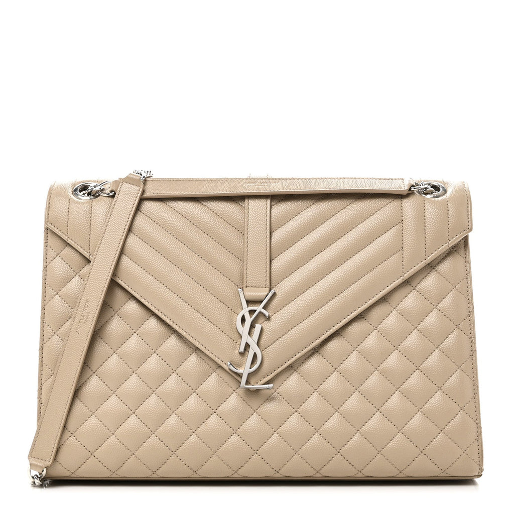 Grain De Poudre Mixed Matelasse Large Triquilt Monogram Satchel Dark Beige