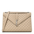 Grain De Poudre Mixed Matelasse Large Triquilt Monogram Satchel Dark Beige
