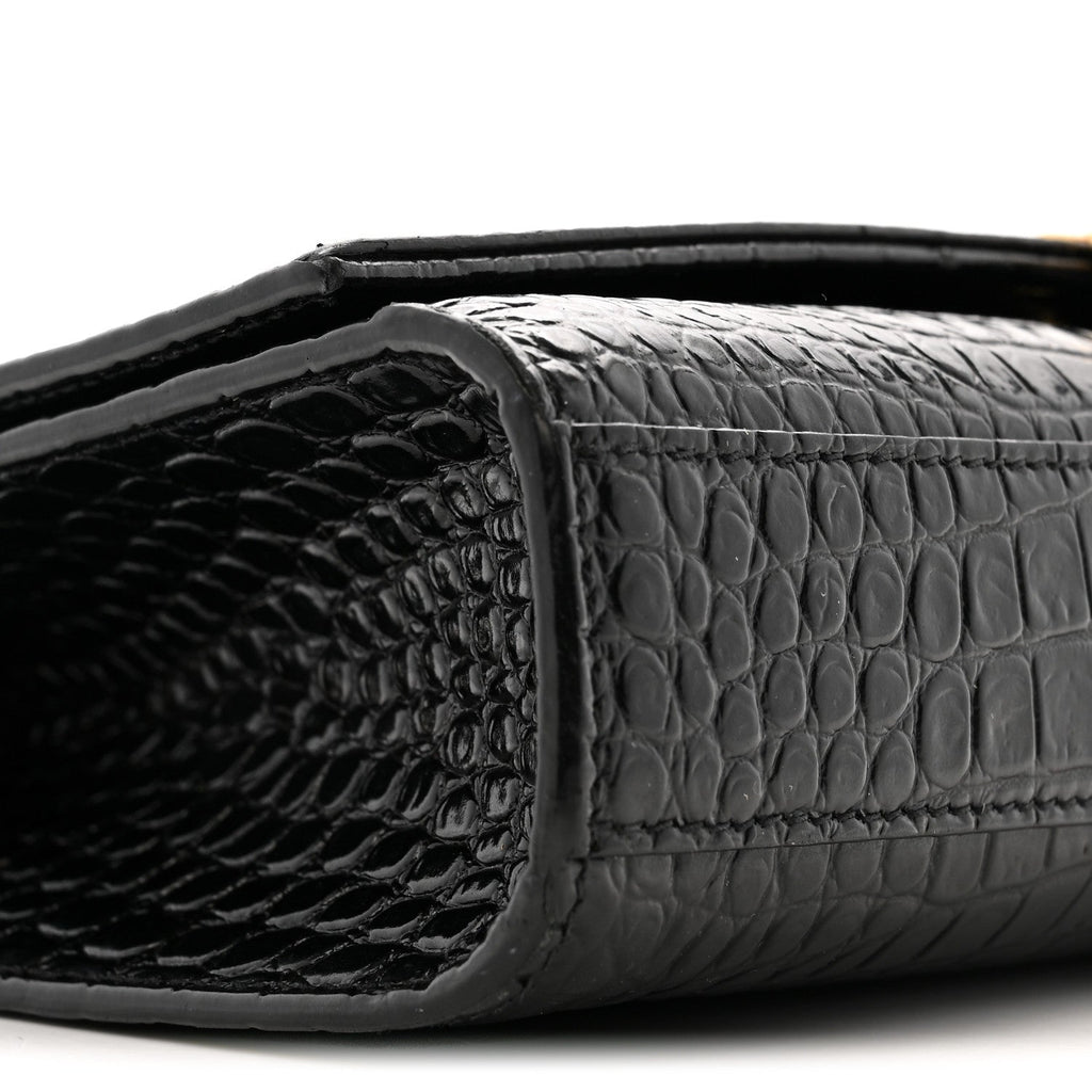 Calfskin Crocodile Embossed Medium Classic Monogram Kate Tassel Satchel Black