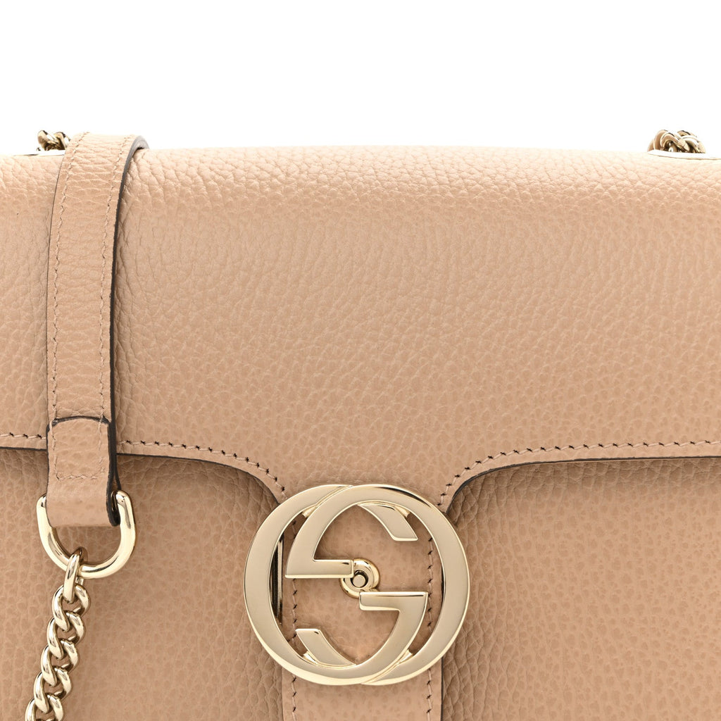Dollar Calfskin Small Interlocking G Shoulder Bag Camelia