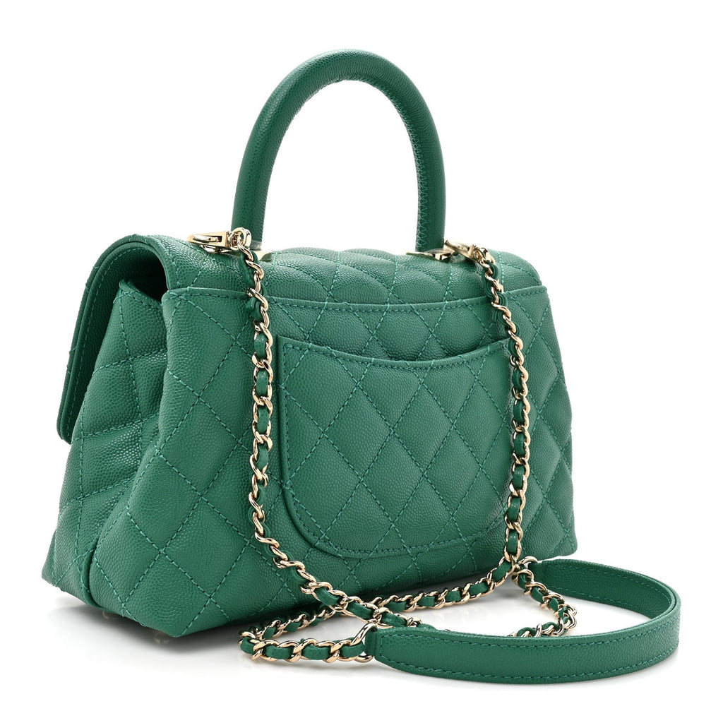 Caviar Quilted Mini Coco Handle Flap Green