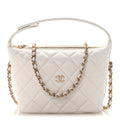 Caviar Quilted Hobo Clutch With Chain White