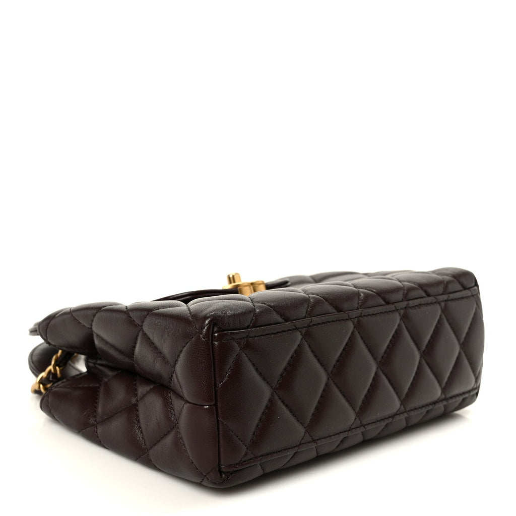 Shiny Aged Calfskin Quilted Nano Kelly Shopper Dark Brown
