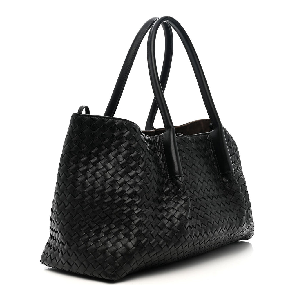 Calfskin Intrecciato Pinacoteca Reversible Tote Black Fondant