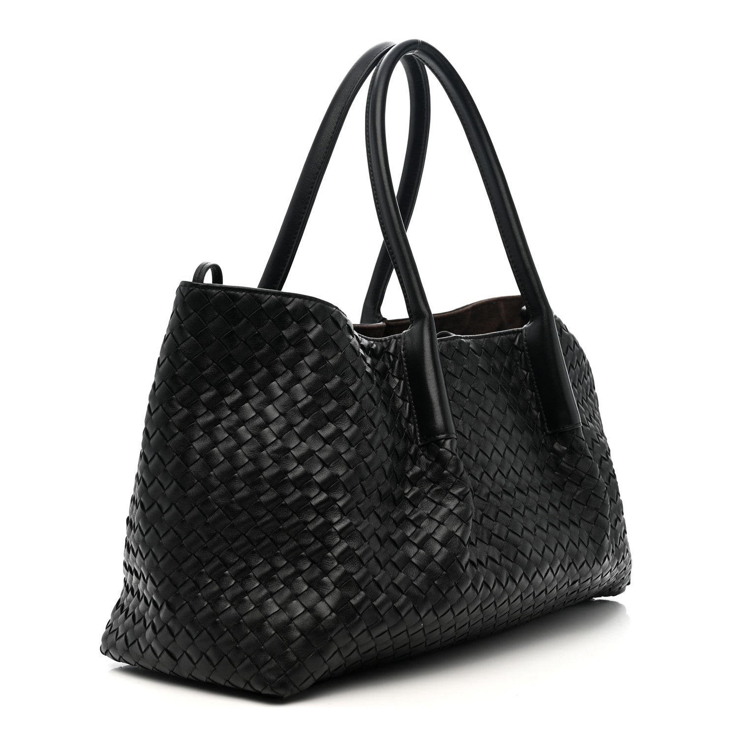 Calfskin Intrecciato Pinacoteca Reversible Tote Black Fondant