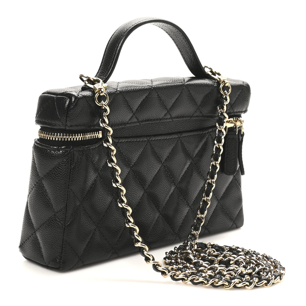 Caviar Quilted Top Handle Slim Vanity With Chain Black