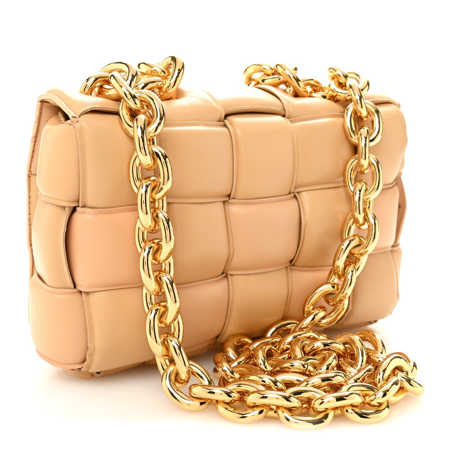 Lambskin Maxi Intreccio Padded Chain Cassette Crossbody Bag Porridge