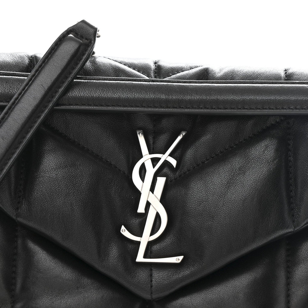 Lambskin Quilted Small Loulou Puffer Monogram Chain Satchel Black