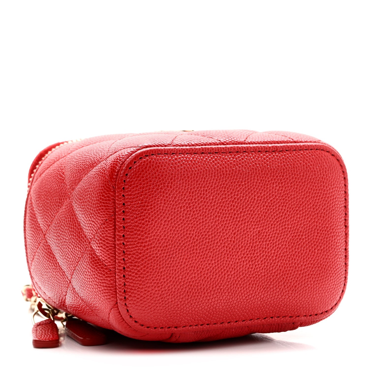 Caviar Quilted Mini Vanity Case With Chain Red