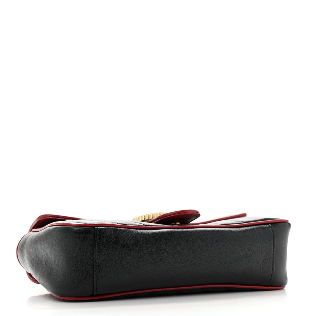 Vintage Effect Calfskin Matelasse Diagonal Small Torchon GG Marmont Shoulder Bag Black Romantic Cherry