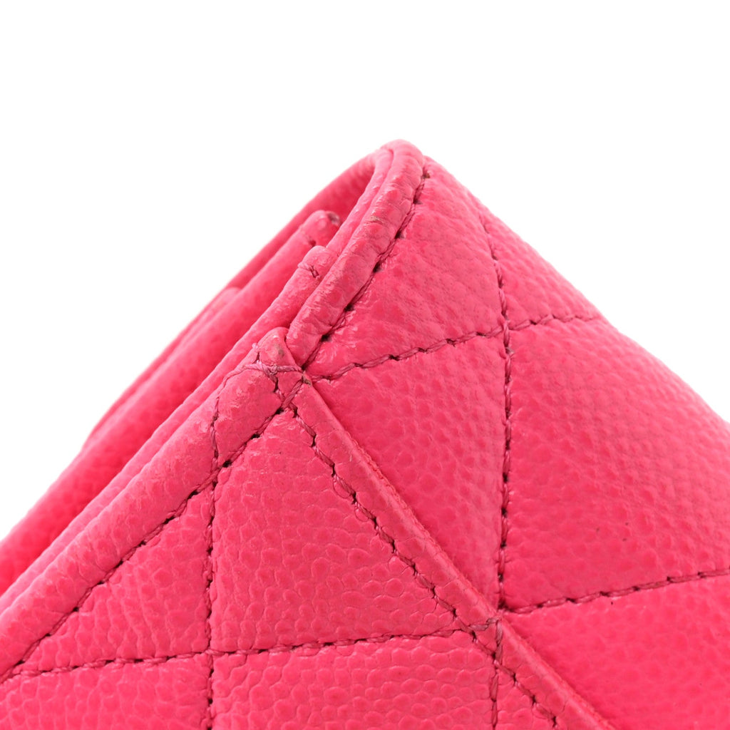 Caviar Quilted Flap  Holder Wallet Fuchsia