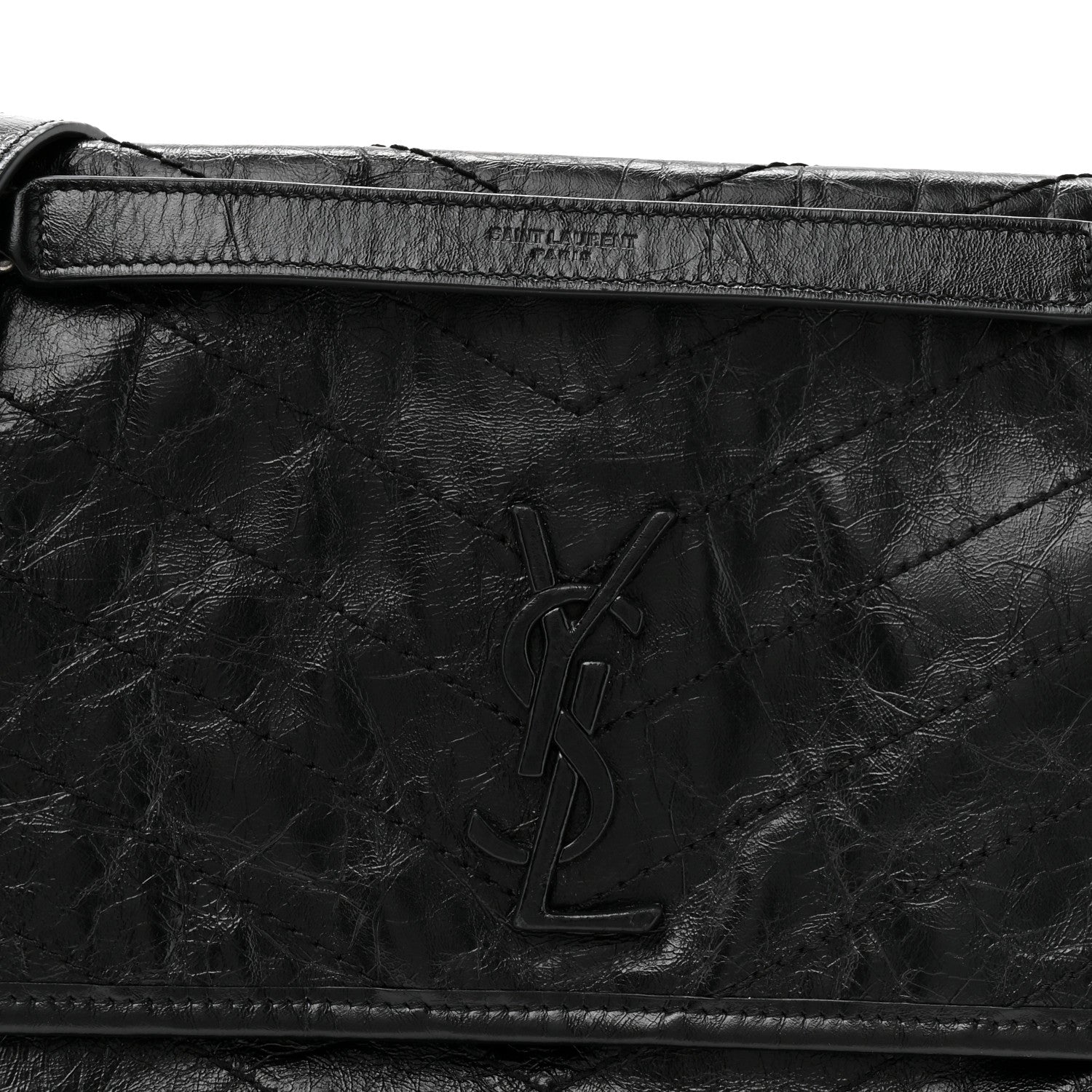 Crinkled Calfskin Matelasse Monogram Medium Niki Chain Satchel Black
