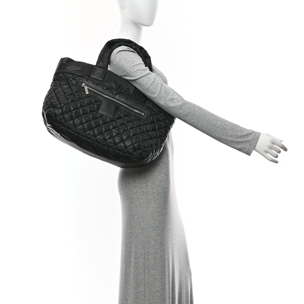 Nylon Quilted Large Coco Cocoon Tote Black