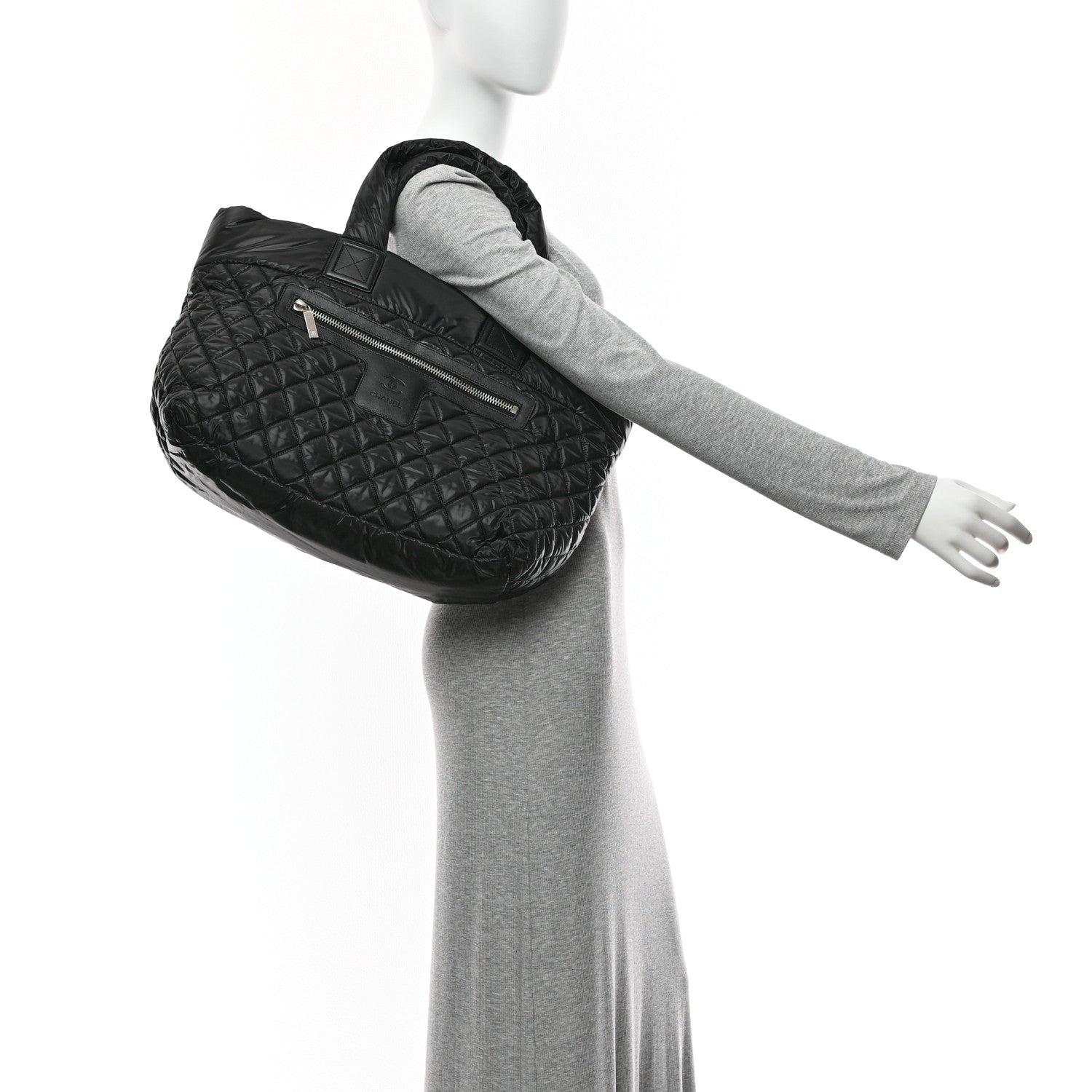 Nylon Quilted Large Coco Cocoon Tote Black