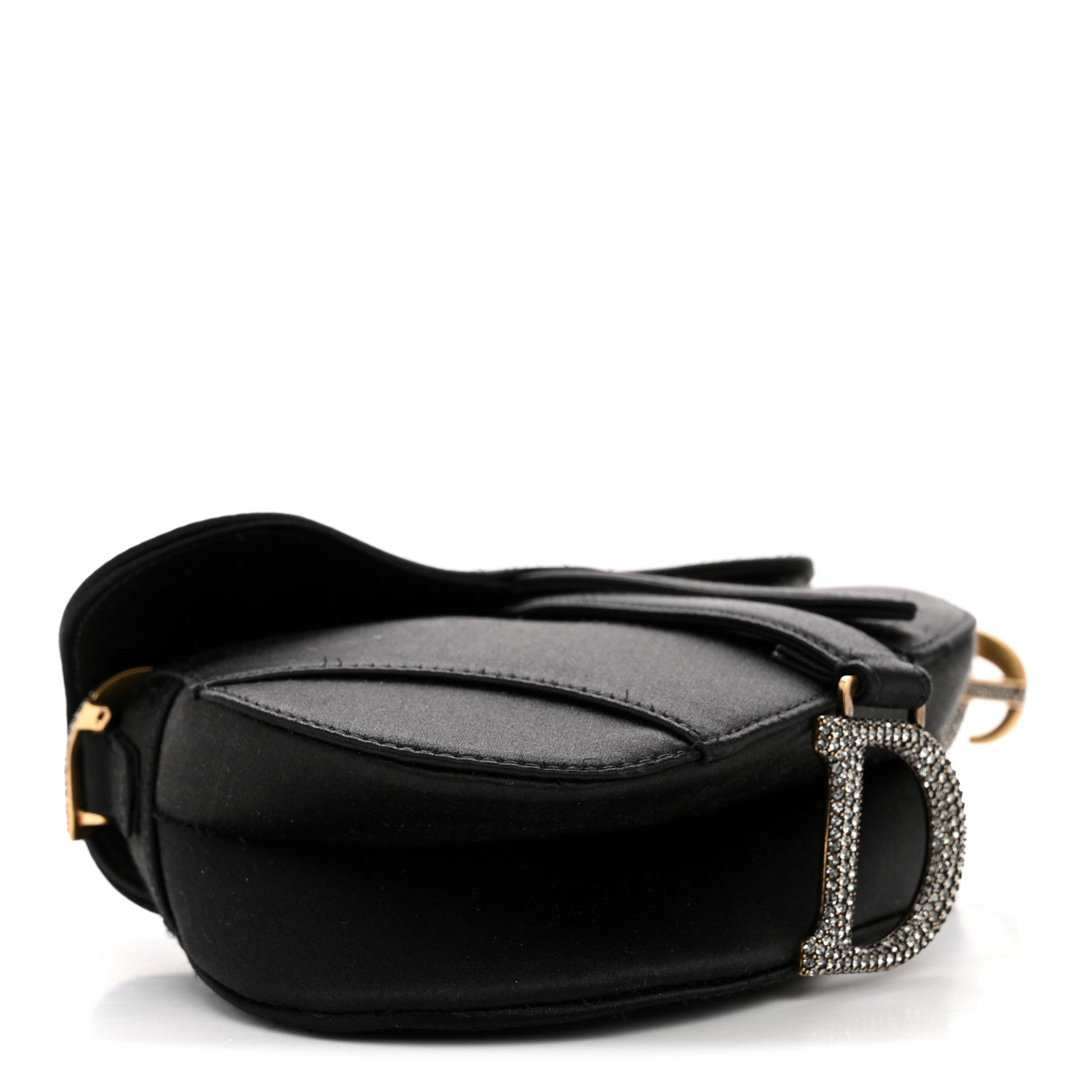 Satin Crystal Mini Saddle Bag Black