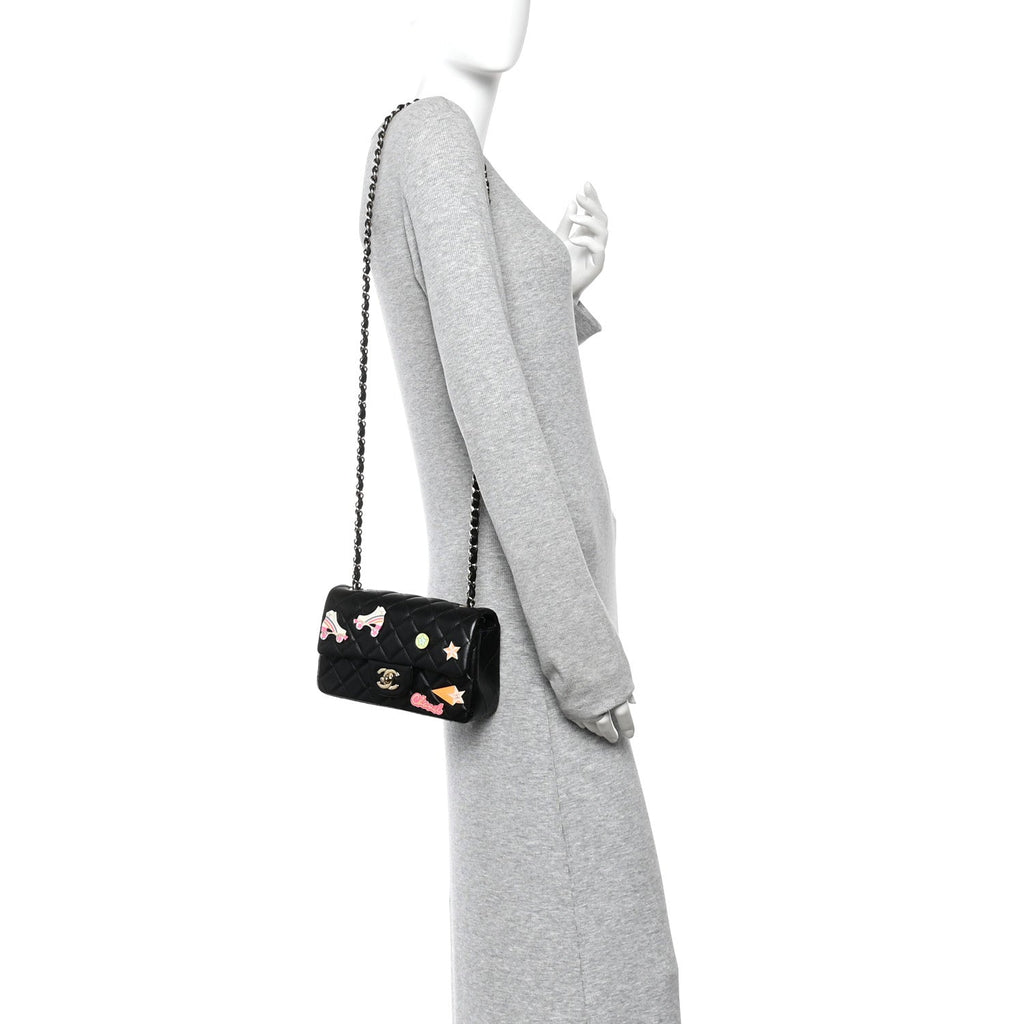 Lambskin Quilted Hollywood Charms Mini Rectangular Flap Black