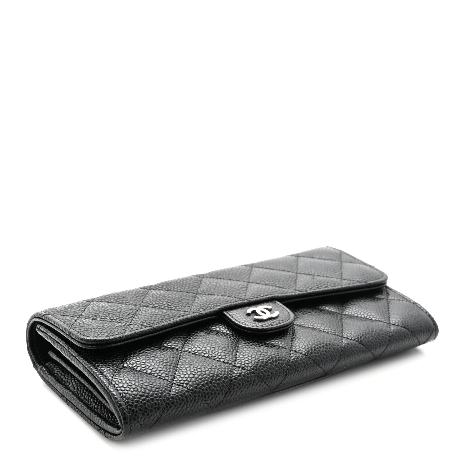 Caviar Quilted Large Gusset Flap Wallet Black