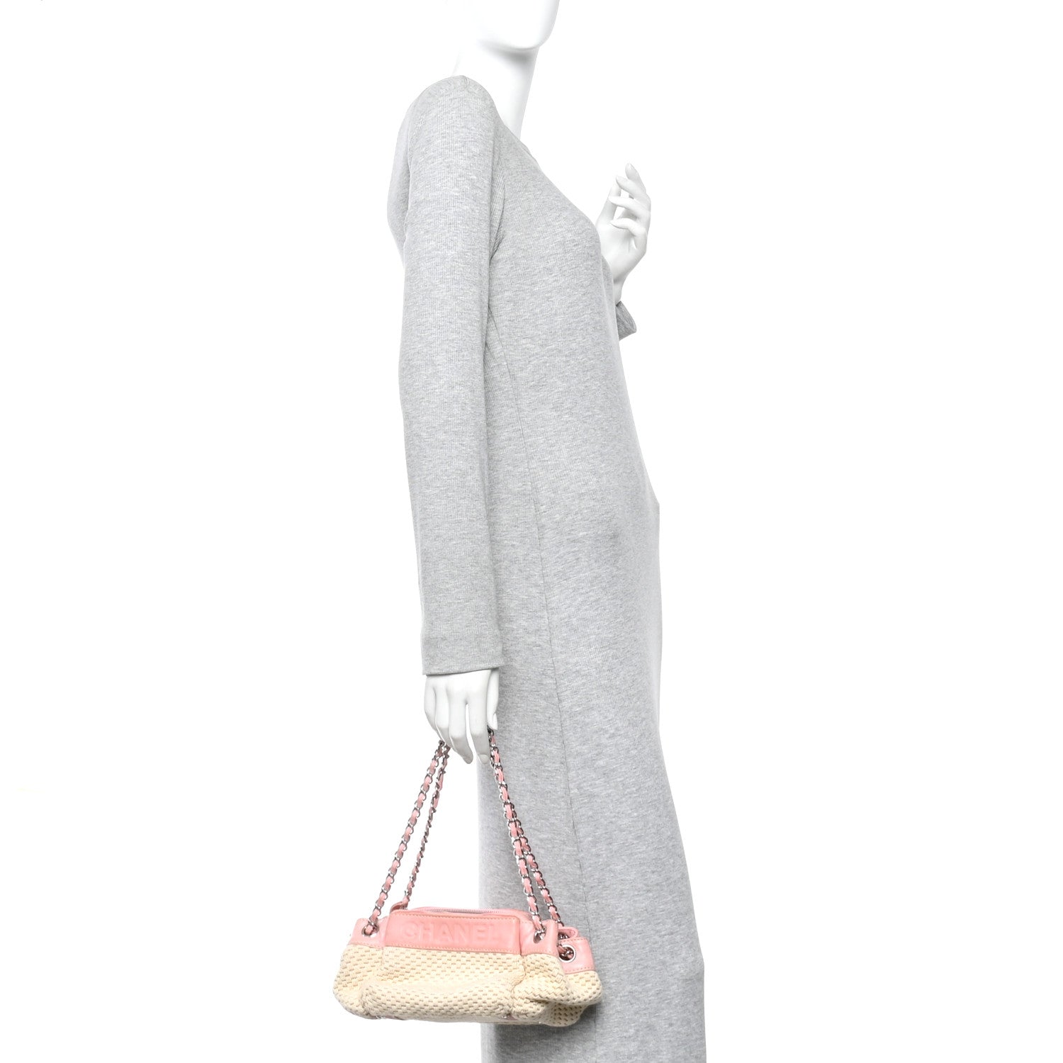 Canvas Woven Lambskin Lax Accordion Hobo Pink