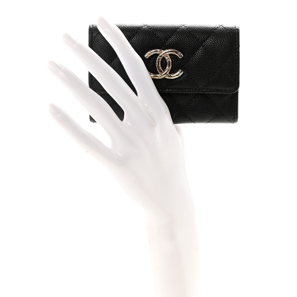 Caviar Quilted CC Flap  Holder Black