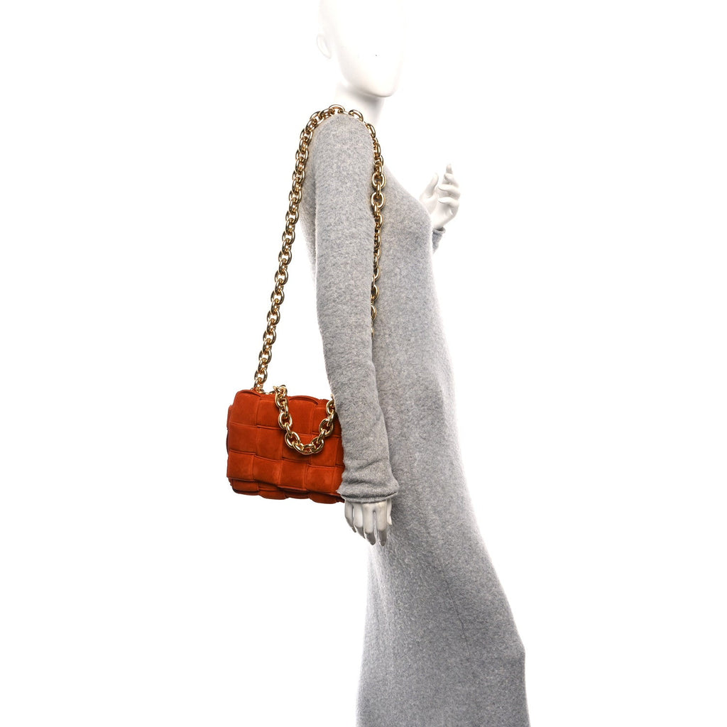 Suede Maxi Intrecciato Padded Chain Cassette Crossbody Bag Maple
