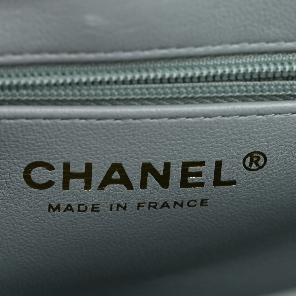 Shiny Aged Calfskin Quilted Nano Kelly Shopper Light Blue