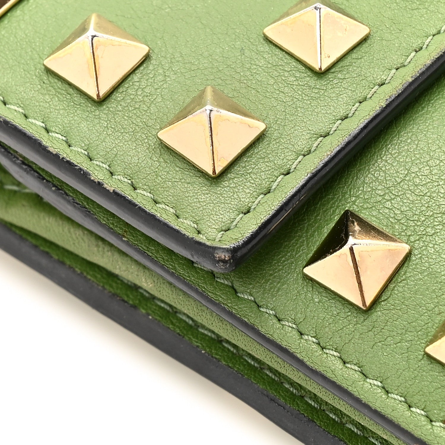 Calfskin Rockstud Wristlet Travel Wallet Green