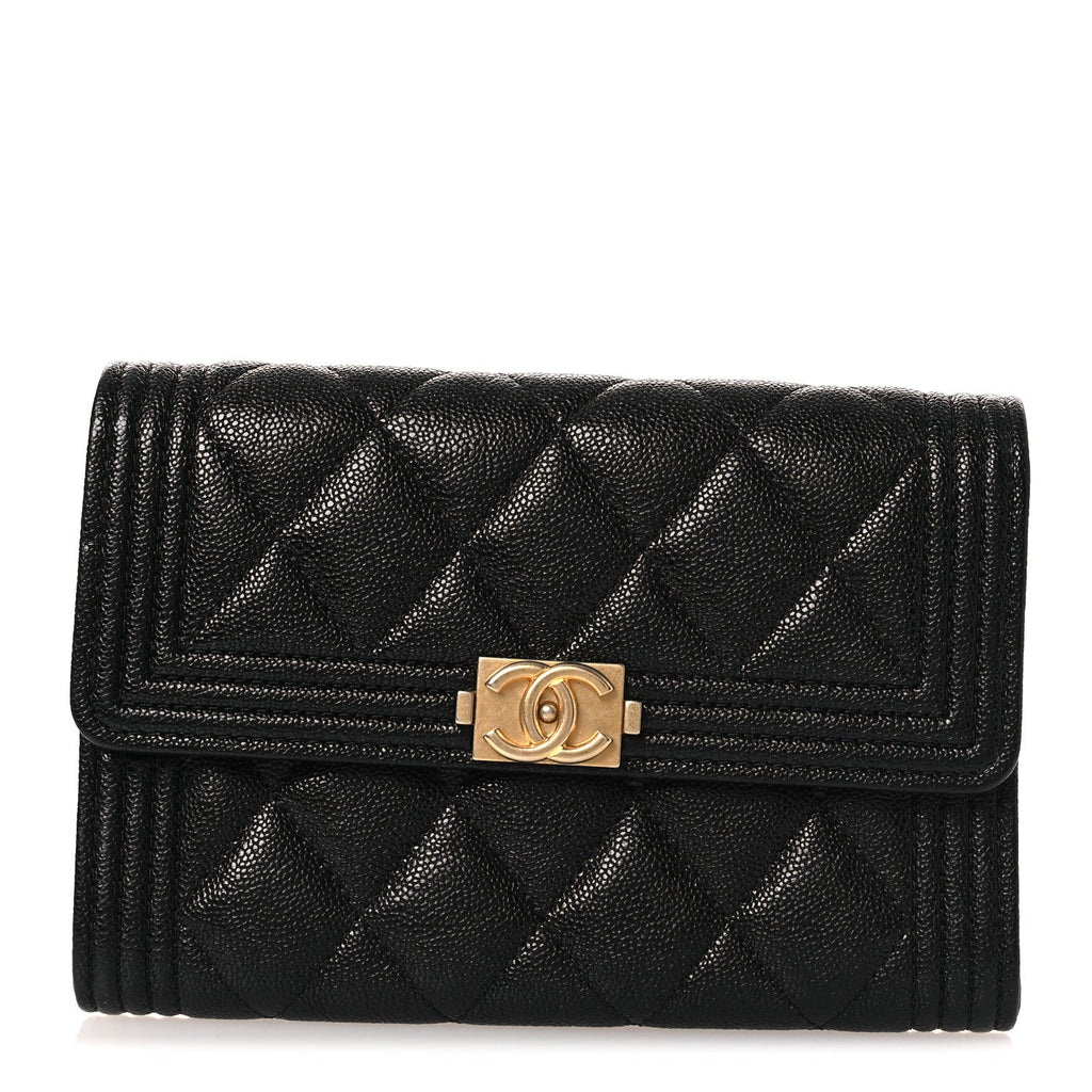 Caviar Quilted Medium Boy Flap Wallet Black