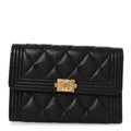 Caviar Quilted Medium Boy Flap Wallet Black