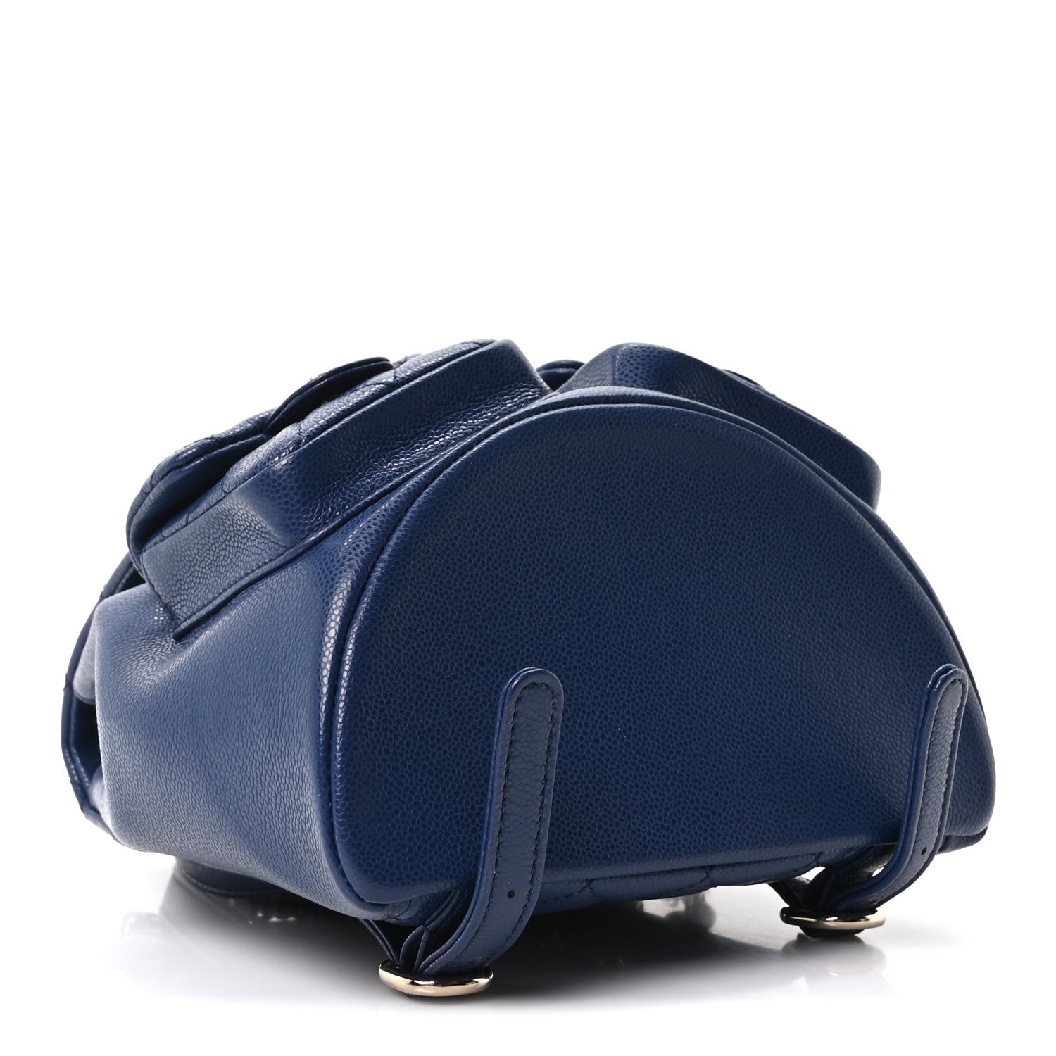 Shiny Caviar Quilted Medium Duma Pockets Drawstring Backpack Dark Blue