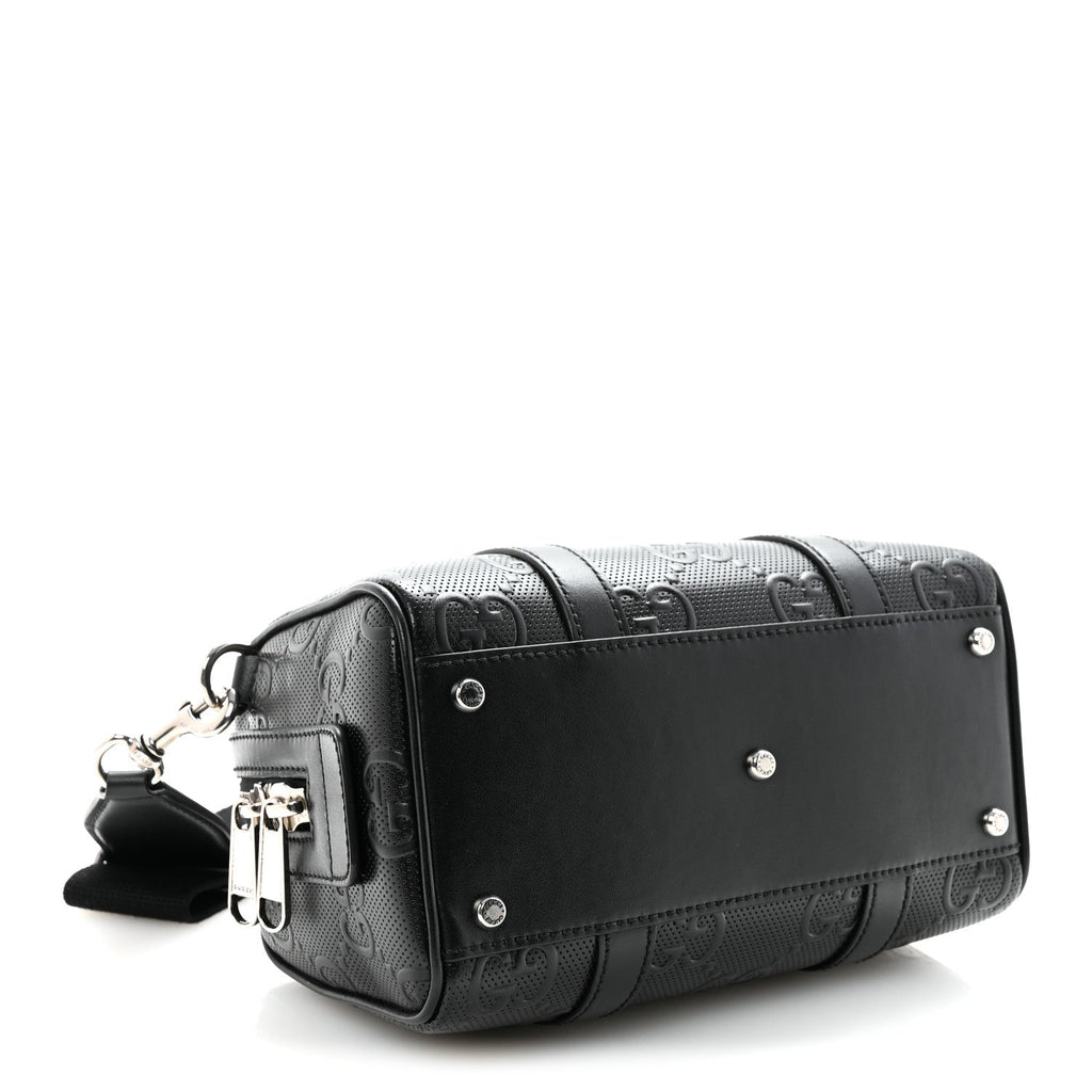 Calfskin GG Tennis Embossed Mini Duffle Bag Black