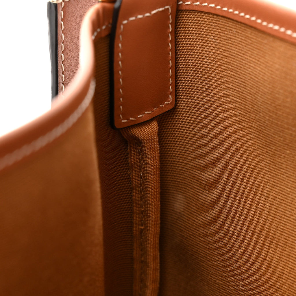 Triomphe Canvas Calfskin Medium Bucket Bag Tan